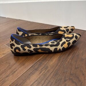 Rothys The Point Big Cat Leopard Ballet Flat 8.5 Animal Print Brown Slip On Shoe